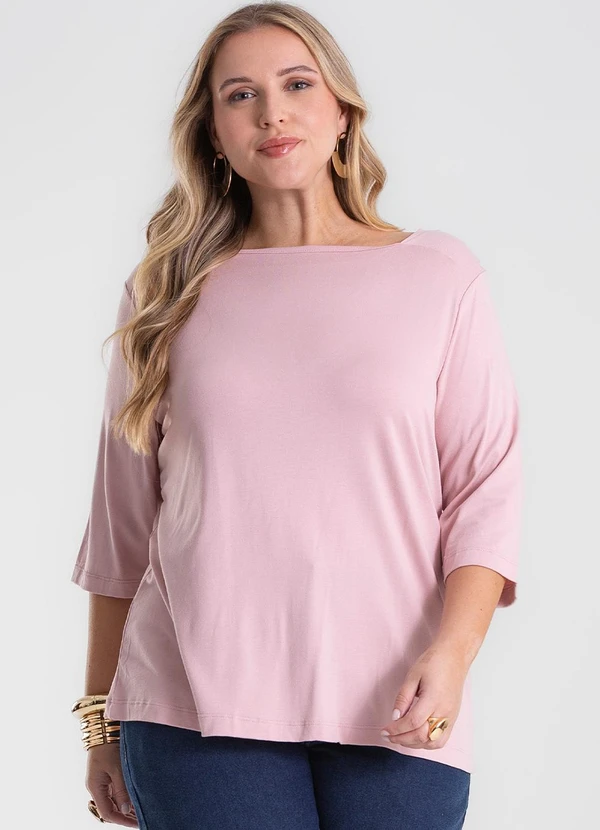 Secret Glam - Blusa Manga 3/4 Plus Size Rosa 4