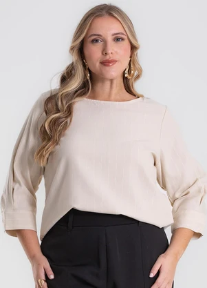Secret Glam - Blusa Manga 3/4 Twill Plus Size Bege - SECRET GLAM