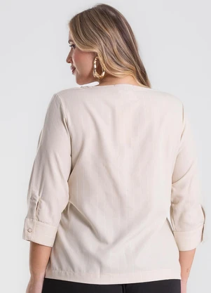 Secret Glam - Blusa Manga 3/4 Twill Plus Size Bege - SECRET GLAM