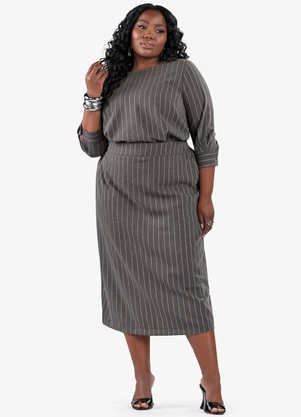 Secret Glam - Blusa Manga 3/4 Twill Plus Size Cinza - SECRET GLAM
