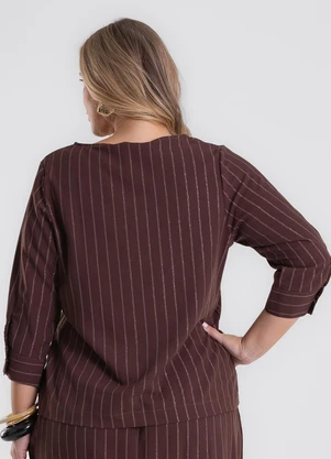 Secret Glam - Blusa Manga 3/4 Twill Plus Size Marrom - SECRET GLAM