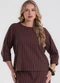 Secret Glam - Blusa Manga 3/4 Twill Plus Size Bege - variação: Marrom