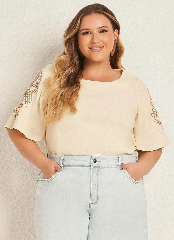 Lisamour - Blusa Manga Ampla com Renda Branco