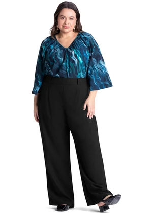 Outlet - Blusa Manga Ampla Plus Size Feminino Azul - OUTLET