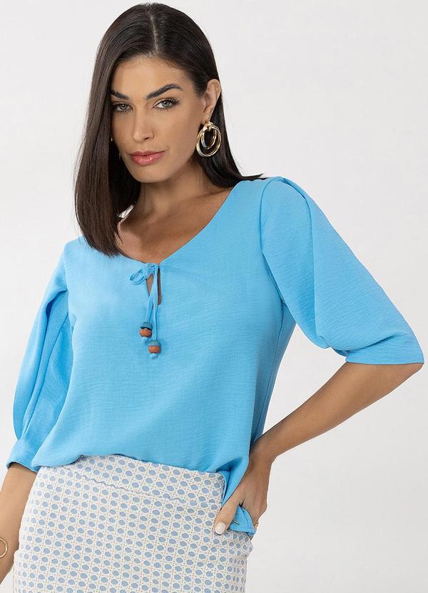 Donna Peck - Blusa Manga Curta Air Flow Linen Azul