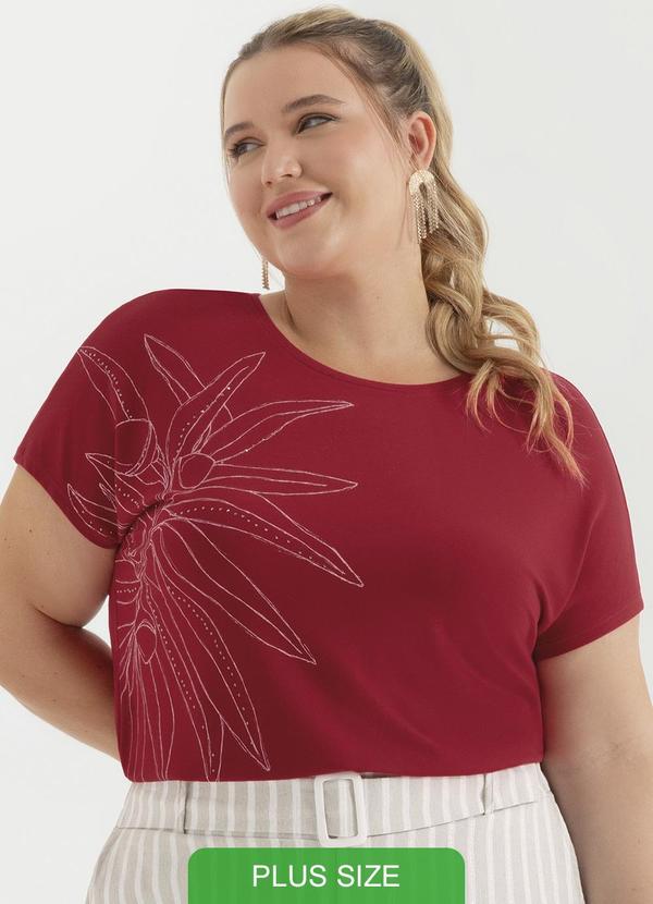 Cativa - Blusa Manga Curta com Strass Vermelho