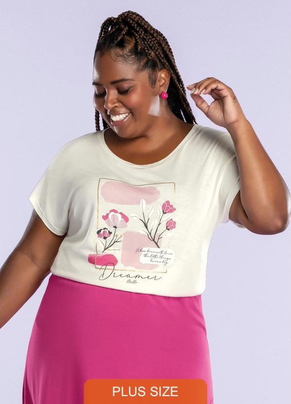 Maelle - Blusa Manga Curta Decote Redondo Branco