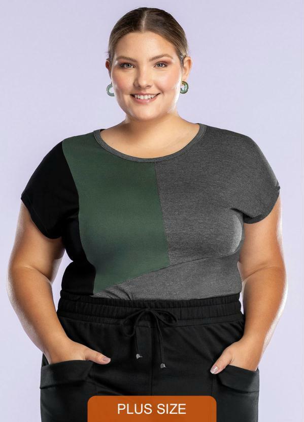 Maelle - Blusa Manga Curta Decote Redondo Cinza