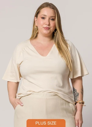 Lisamour - Blusa Manga Curta Decote V Bege - LISAMOUR