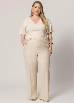 Lisamour - Blusa Manga Curta Decote V Bege - LISAMOUR