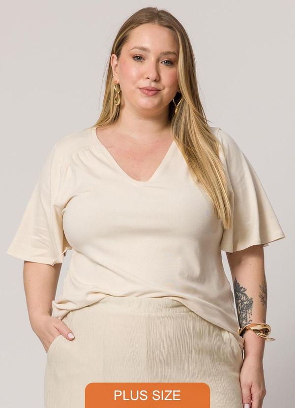 Lisamour - Blusa Manga Curta Decote V Bege