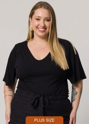 Lisamour - Blusa Manga Curta Decote V Preto - LISAMOUR