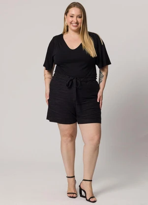 Lisamour - Blusa Manga Curta Decote V Preto - LISAMOUR