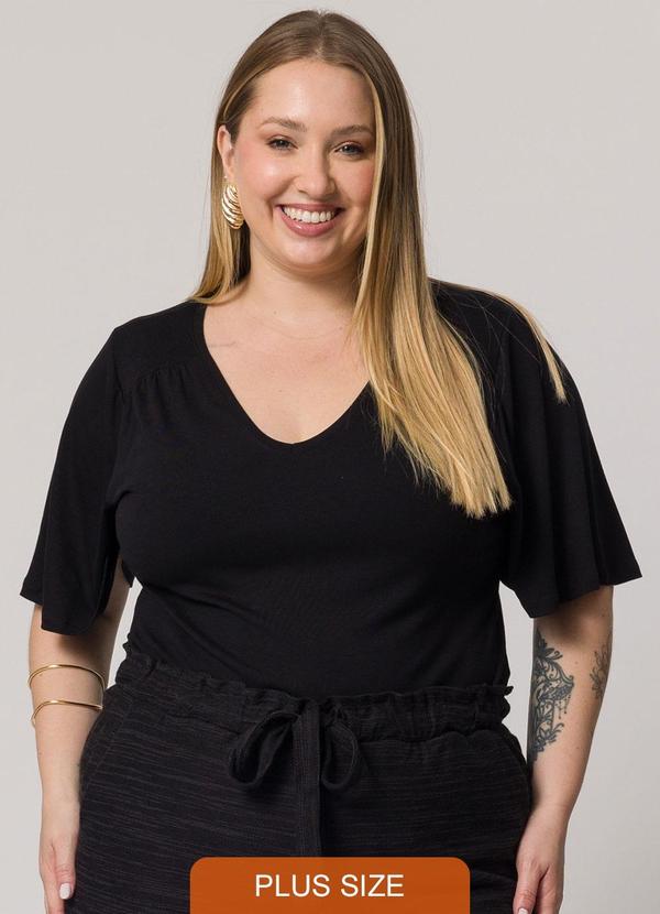 Lisamour - Blusa Manga Curta Decote V Preto