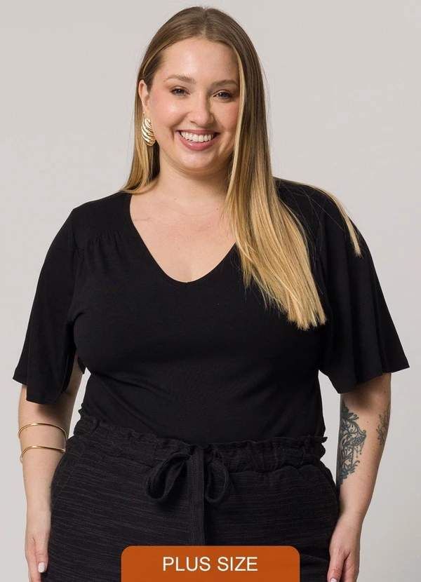Lisamour - Blusa Manga Curta Decote V Preto