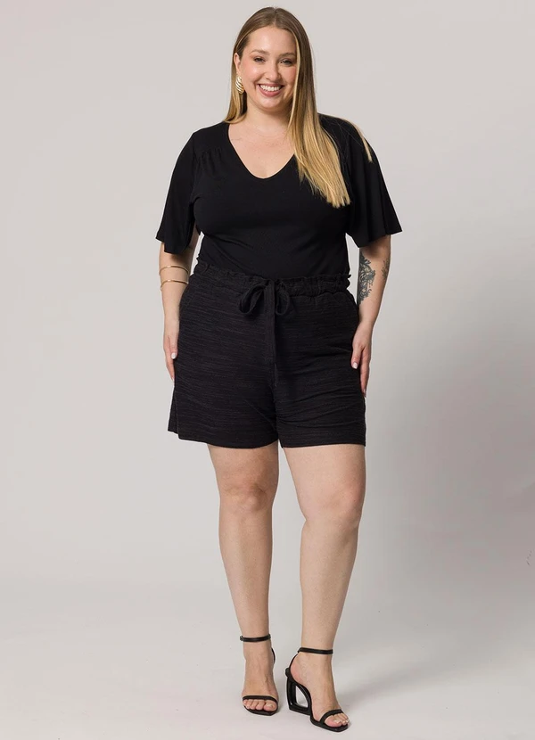 Lisamour - Blusa Manga Curta Decote V Preto 2