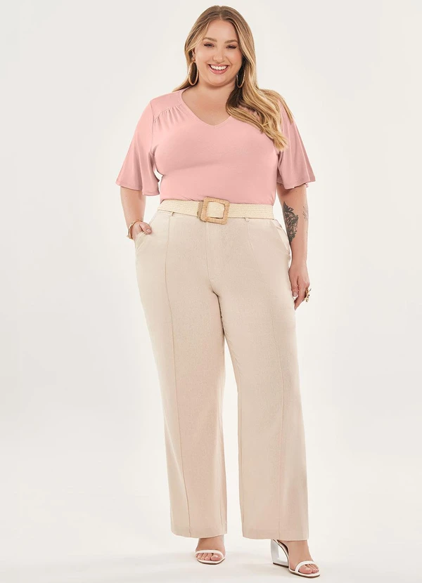 Lisamour - Blusa Manga Curta Decote V Rosa 2