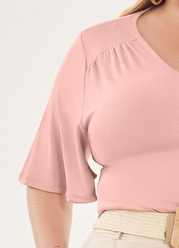 Lisamour - Blusa Manga Curta Decote V Rosa 3