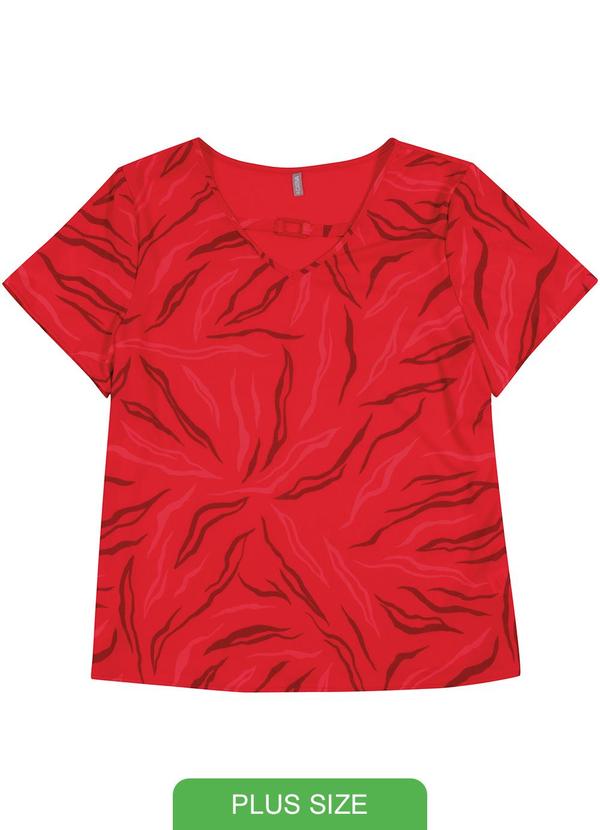 Cativa Plus Size - Blusa Manga Curta Estampa Folhagens Vermelho