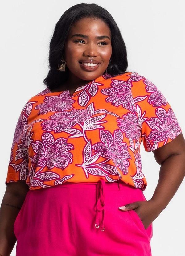 Secret Glam - Blusa Manga Curta Estampada Laranja 4