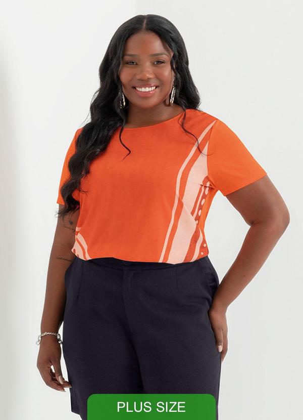Cativa - Blusa Manga Curta Estampada Plus Laranja