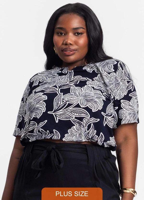 Secret Glam - Blusa Manga Curta Estampada Preto