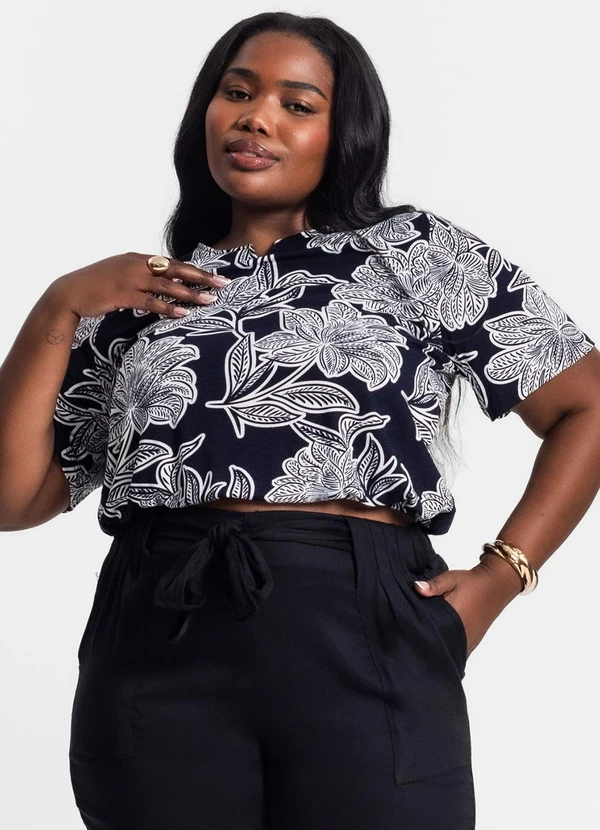 Secret Glam - Blusa Manga Curta Estampada Preto 4