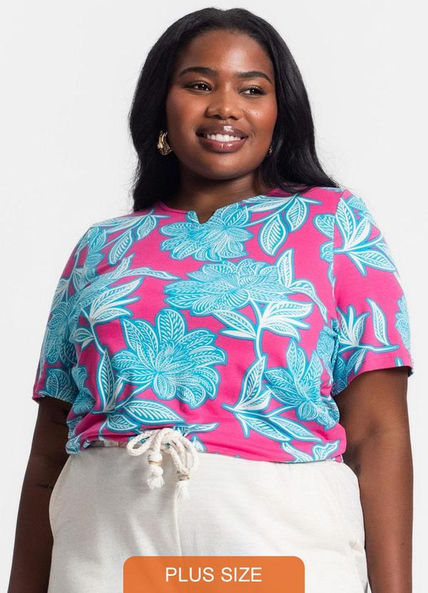 Blusa Manga Curta Estampada Rosa - Secret Glam