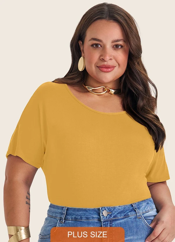 Secret Glam - Blusa Manga Curta Feminina Plus Size Amarelo