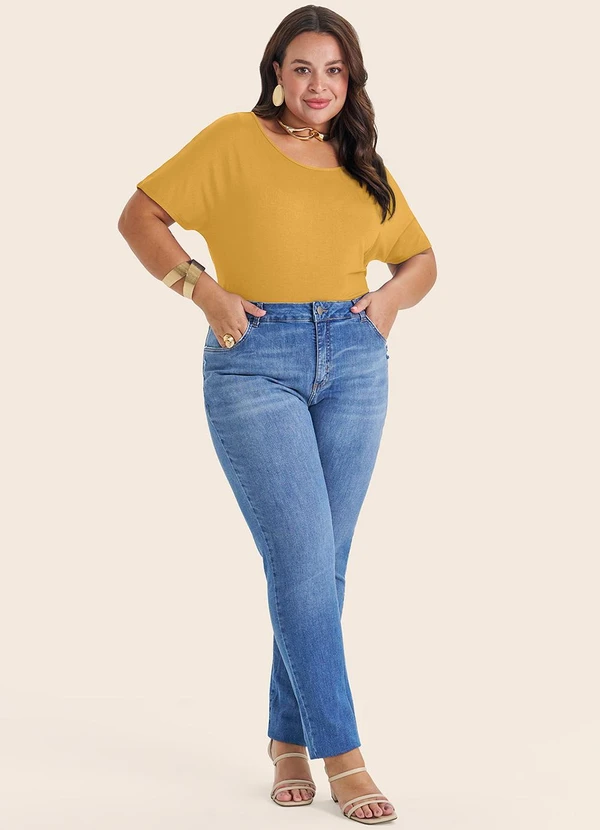 Secret Glam - Blusa Manga Curta Feminina Plus Size Amarelo