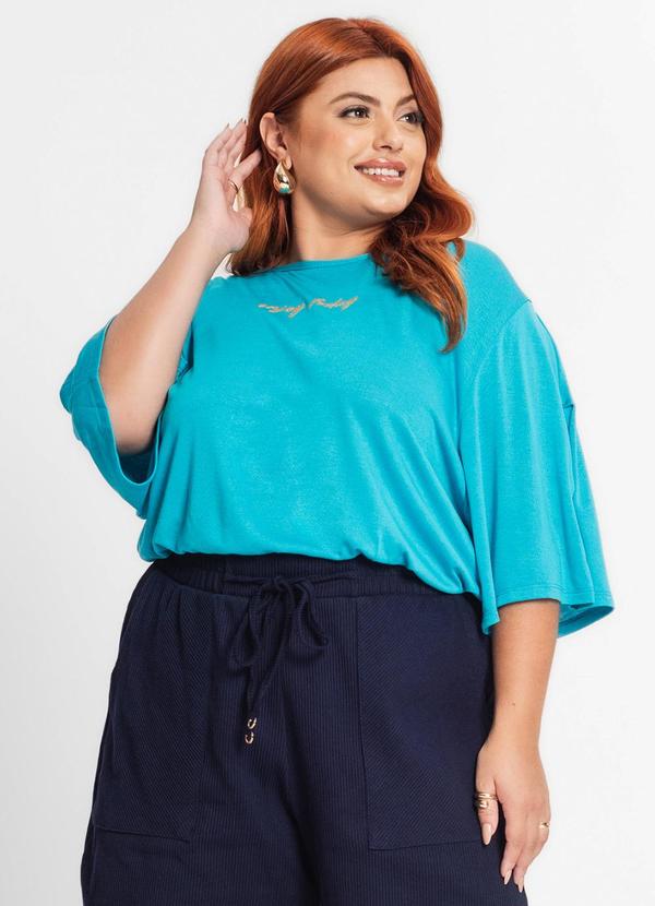 Secret Glam - Blusa Manga Curta Feminina Plus Size Azul