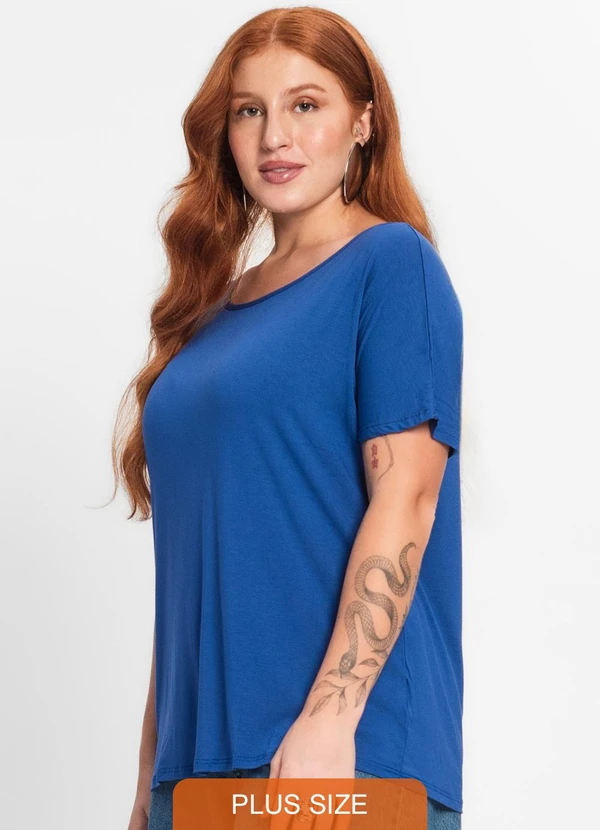 Secret Glam - Blusa Manga Curta Feminina Plus Size Azul