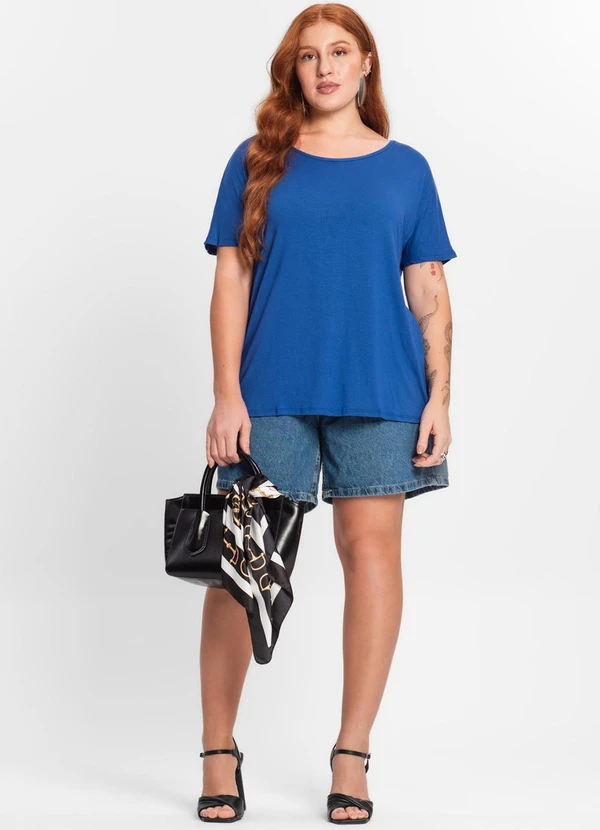 Secret Glam - Blusa Manga Curta Feminina Plus Size Azul 3
