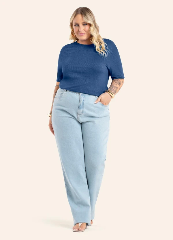 Secret Glam - Blusa Manga Curta Feminina Plus Size Azul
