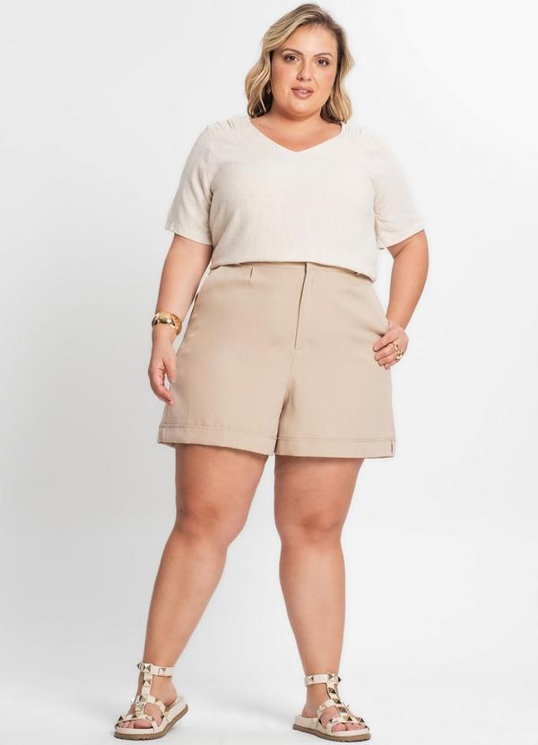 Secret Glam - Blusa Manga Curta Feminina Plus Size Bege 3