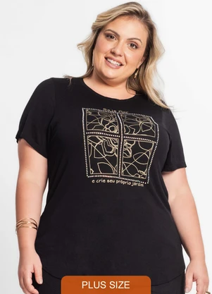 Secret Glam - Blusa Manga Curta Feminina Plus Size Preto - SECRET GLAM