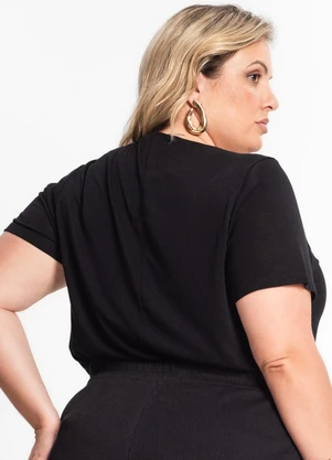 Secret Glam - Blusa Manga Curta Feminina Plus Size Preto - SECRET GLAM