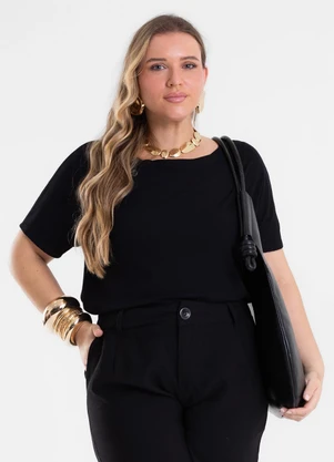 Secret Glam - Blusa Manga Curta Feminina Plus Size Preto - SECRET GLAM
