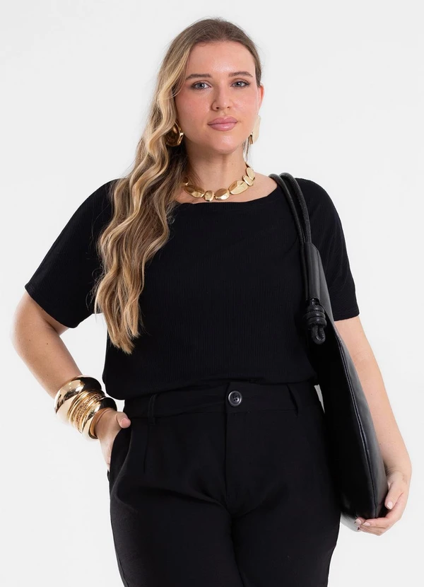 Secret Glam - Blusa Manga Curta Feminina Plus Size Preto