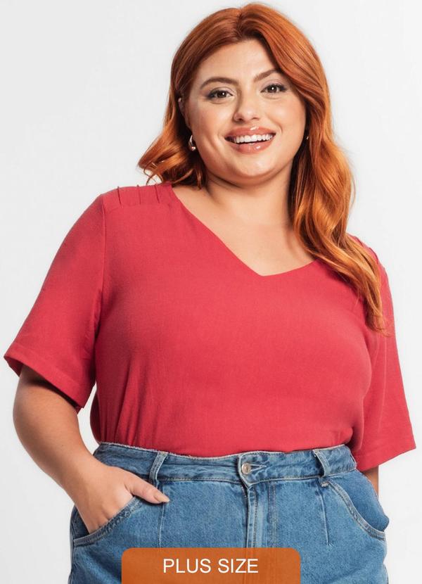 Secret Glam - Blusa Manga Curta Feminina Plus Size Vermelho