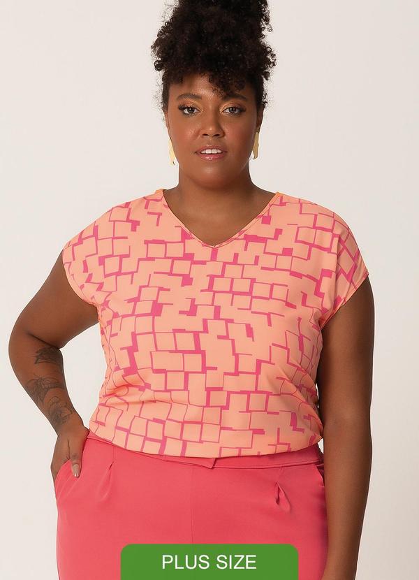 Habana - Blusa Manga Curta Plus Estampada Laranja