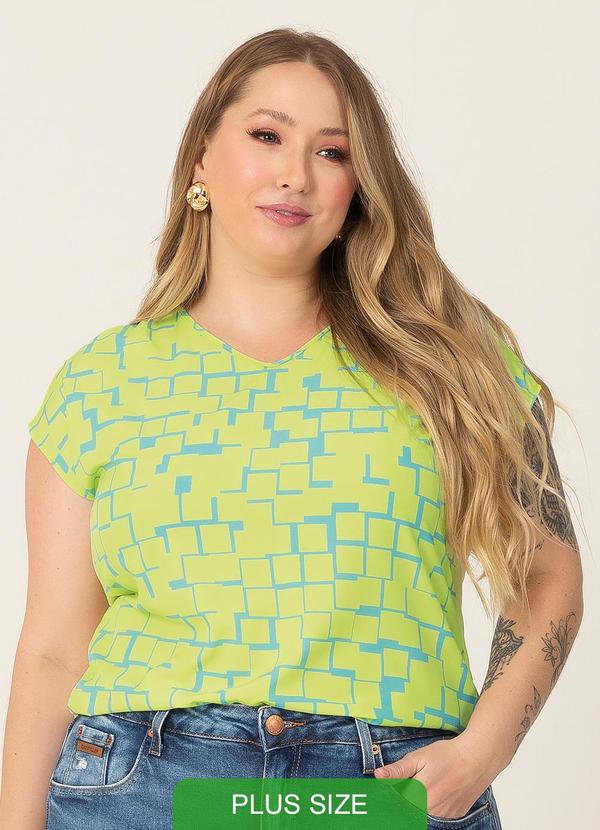Habana - Blusa Manga Curta Plus Estampada Verde