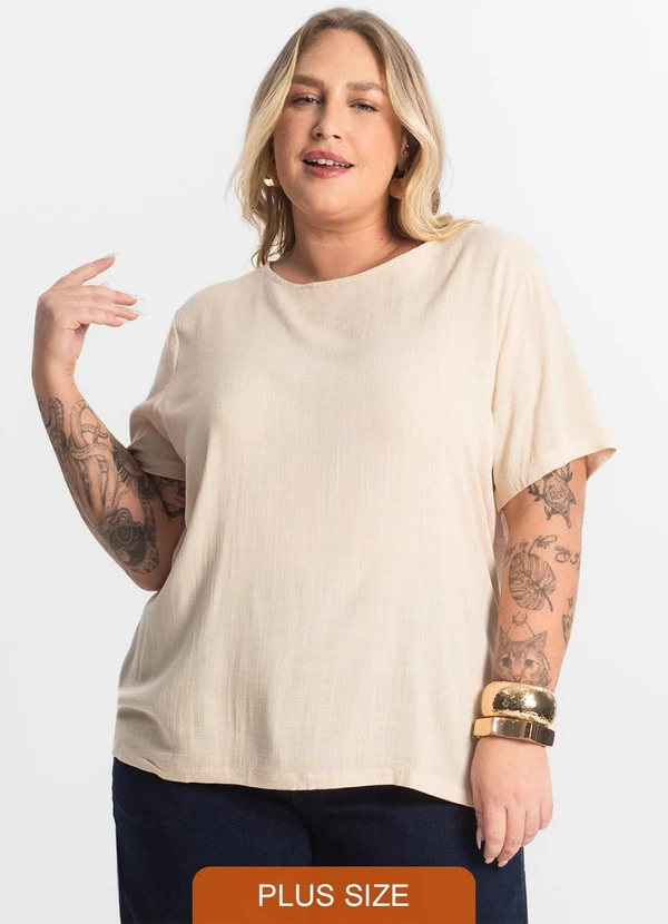 Secret Glam - Blusa Manga Curta Plus Size Bege