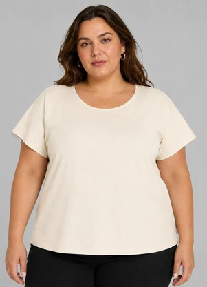 Secret Glam - Blusa Manga Curta Plus Size Bege - SECRET GLAM