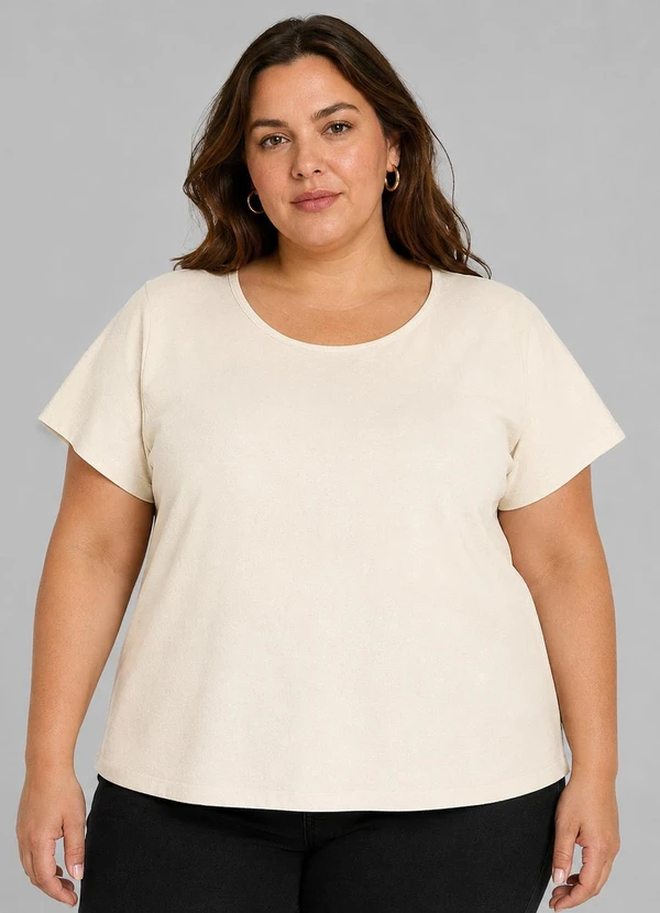Secret Glam - Blusa Manga Curta Plus Size Bege