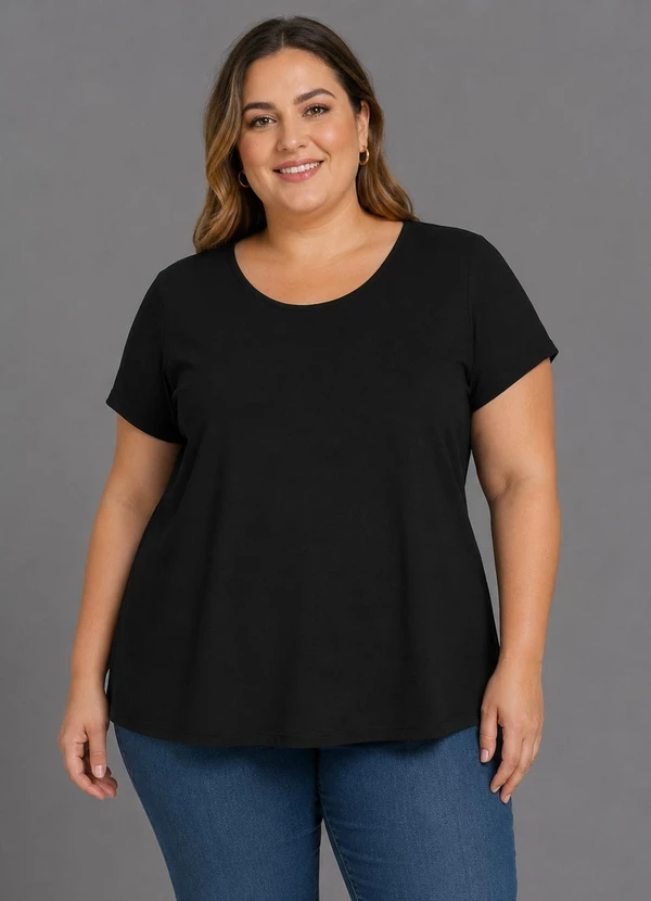 Secret Glam - Blusa Manga Curta Plus Size Preto