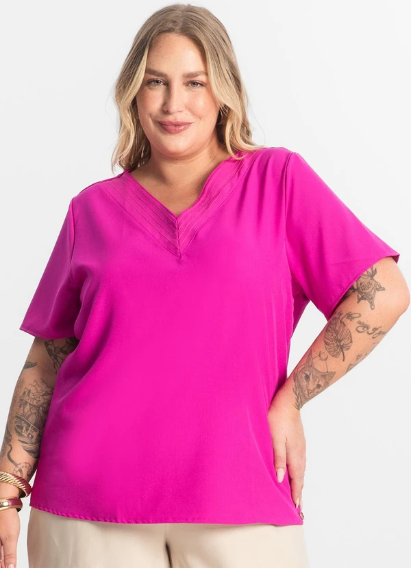 Secret Glam - Blusa Manga Curta Plus Size Rosa 4