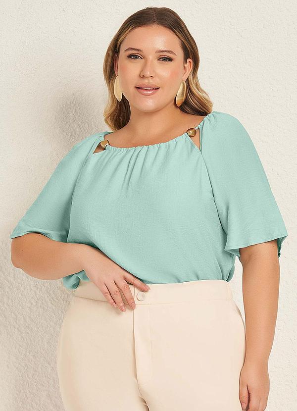 Lisamour - Blusa Manga Fluida com Argolas Azul