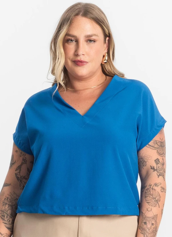 Secret Glam - Blusa Manga Morcego Plus Size Azul 4