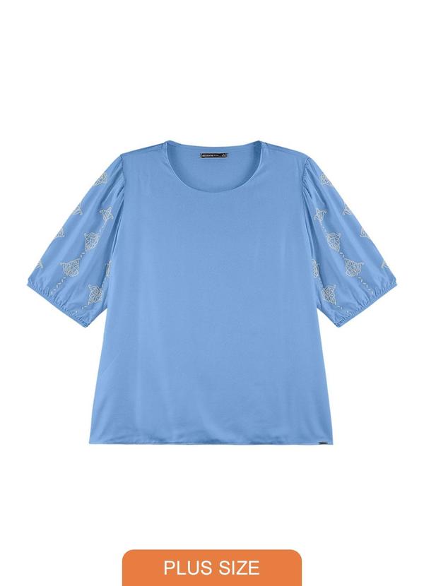 Rezzato - Blusa Mangas Bufantes Estampadas Plus Size Azul